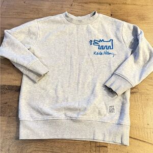 Keith Haring Gray Art kids Sweatshirt with Blue Graphic size 7/8 years